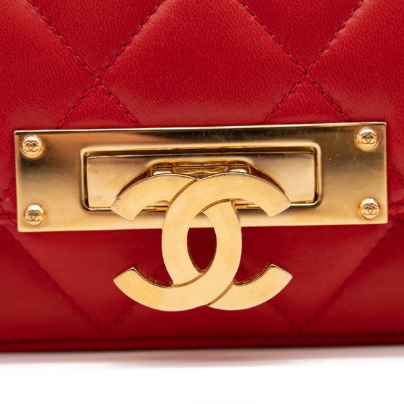 $3890 Chanel Lambskin quilted golden class wallet on chain woc red - Picture 6 of 12